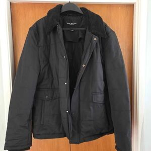Men's Andrew Marc jacket black large Sherpa collar new snap buttons